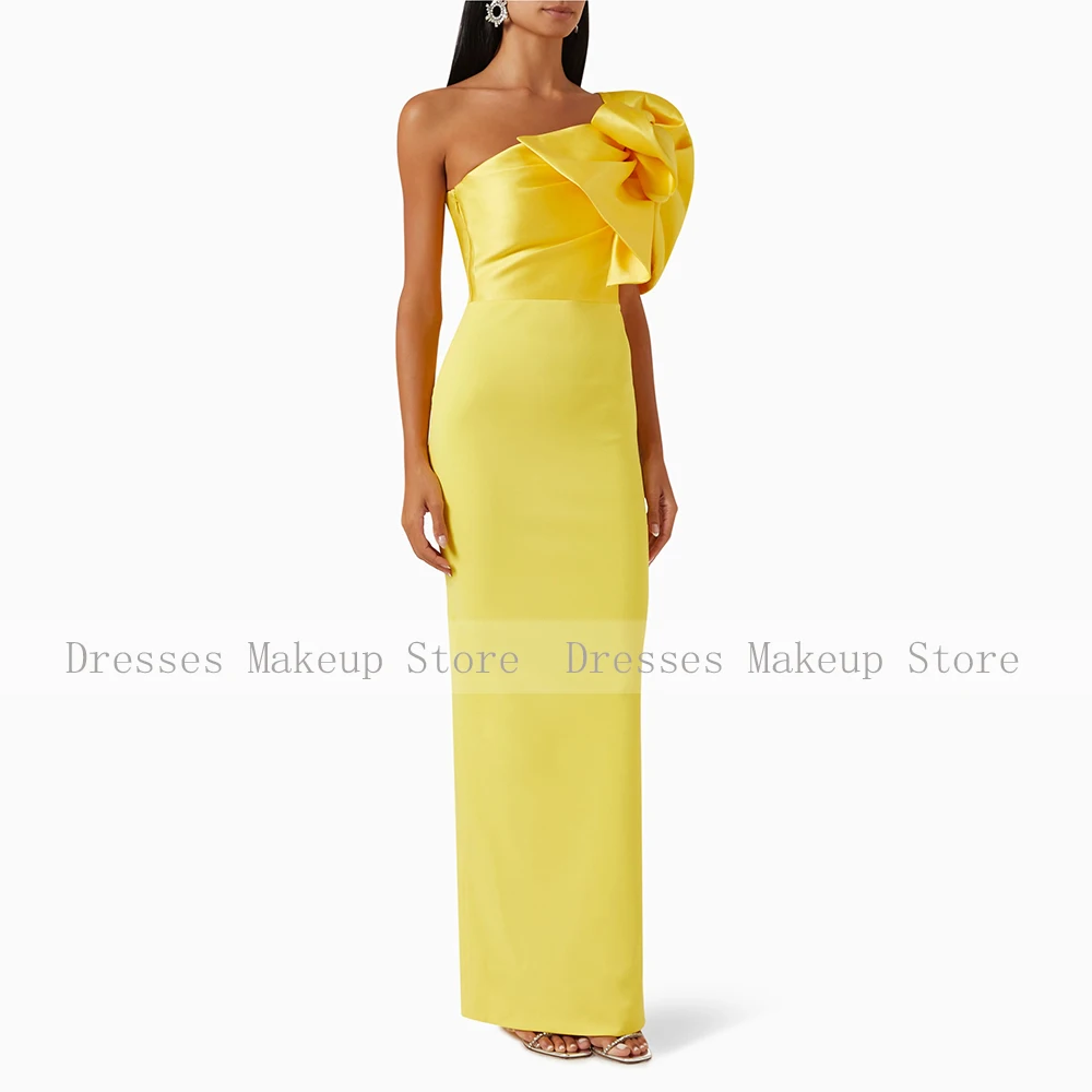 Elegant Prom Dresses Yellow One Shoulder Sheath/Column Women\'s Prom Gowns Maxi Bow Cap Sleeves Simple Formal Party Dress 2024