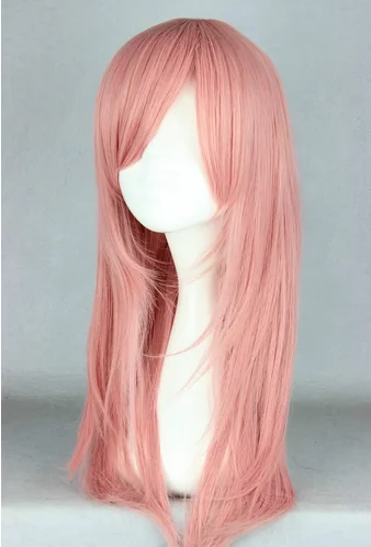 Pink Wig Synthetic Heat Resistant Medium Straight Women Hair Peruca Pelucas Costume Cartoon Role Cos-play Hairpiece