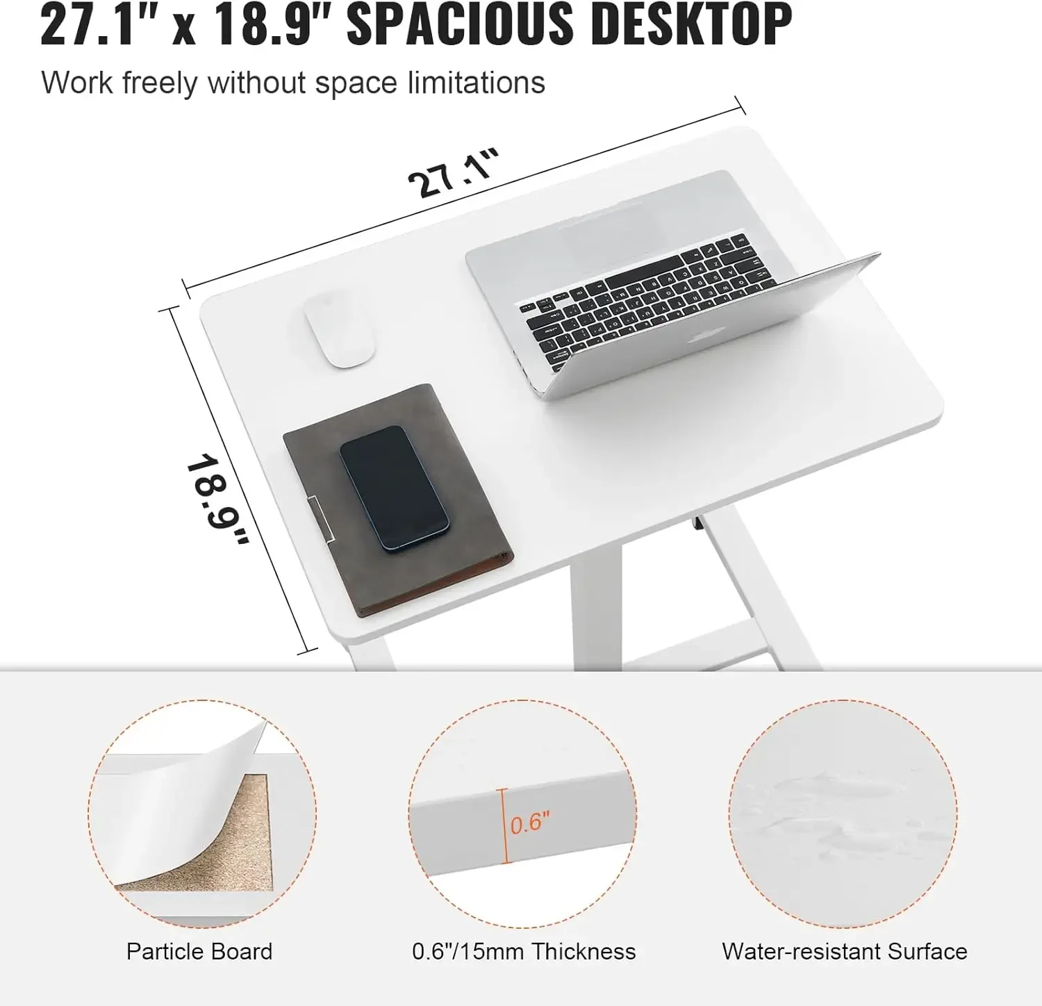 Mobile Standing Desk, 28"-44" Gas-Spring Height Adjustable Sit-Stand Desk, 4 360° Swivel Wheels (2 Lockable)