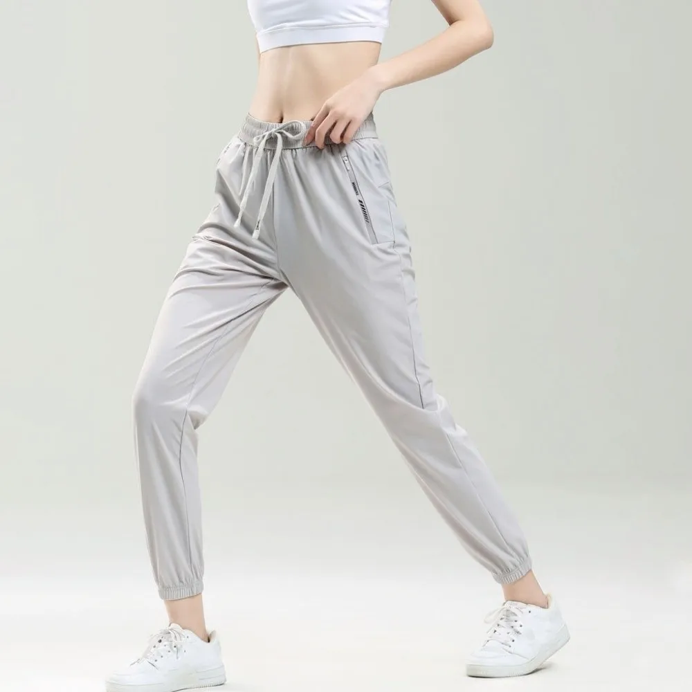 

Спортивные брюки из ледяного шелка, свободные, с карманами на молнии, для бега, длинные, зауженные, для фитнеса и йоги