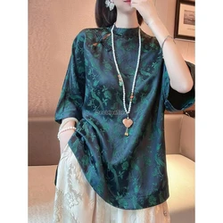 2026 medium length loose comfortable top improved casual daily vintage qipao top fashionable printing chinese style women blouse