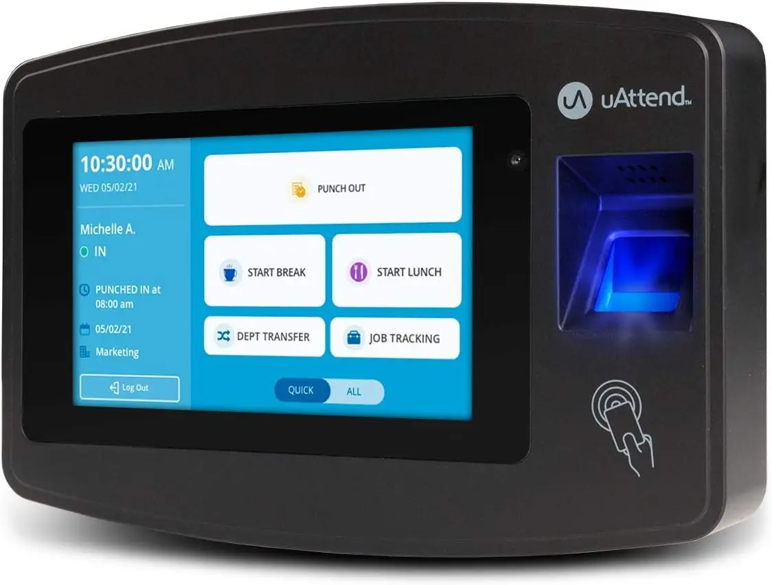 

uAttend JR2000 Cloud Connected Biometric Attendance System: Fingerprint Time Clock, RFID, and PIN Punch Clock for Small Business