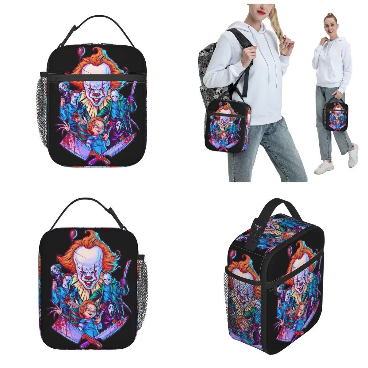 Slashers Squad Skeleton Merch Insulated Lunch Bag For Office Horror Movie Storage Food Boxes Portable Thermal Cooler Lunch Boxes