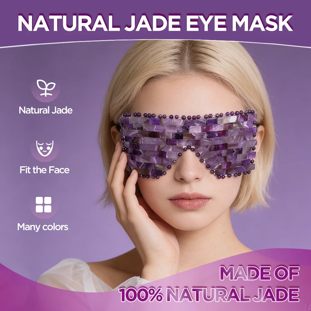 

Rose Quartz Jade Eye Mask WIth Box Eye Massager Natural Stone Sleep Mask Relaxation Face Massager Therapy Facial Massage Tools