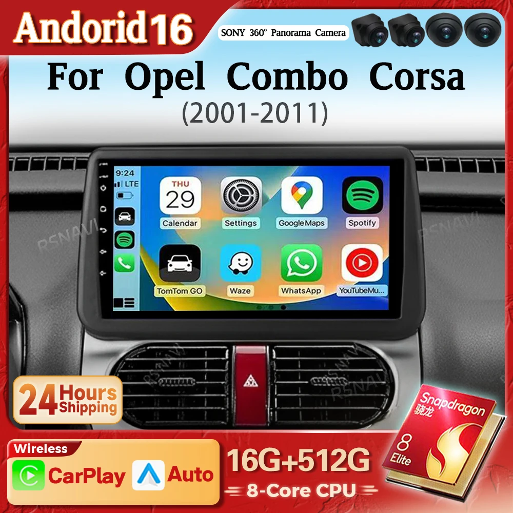 Radio Multimedia para Auto con Android 16 para Opel Combo Corsa Tigra 2001 - 2011, Carplay, Pantalla Auto, Autoradio, Estéreo, DSP, Unidad Principal