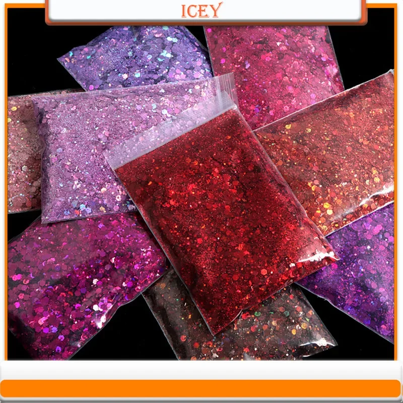 Flash Laser Glitter Esmalte, Misturado com Tamanho, Cebola Dourada Em Pó, Handmade DIY, Fluxo de Enchimento de Cânhamo, Gotejamento Cola, 50g, Explosivo