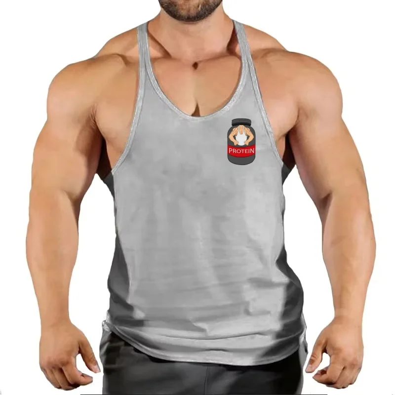 الرجال مخصص تجريب سترة القطن تي شيرت بلا أكمام للجيم سريعة الجافة مطبوعة كمال الاجسام أكمام رفع Y-الظهر سترة لياقة بدنية #2