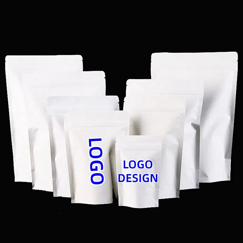 Paquete de 100 Bolsas de Papel Blanco con Cierre Zip, Reutilizables, para Fiestas, Bodas, Comida, Bocadillos, Chocolate, Sellado Térmico