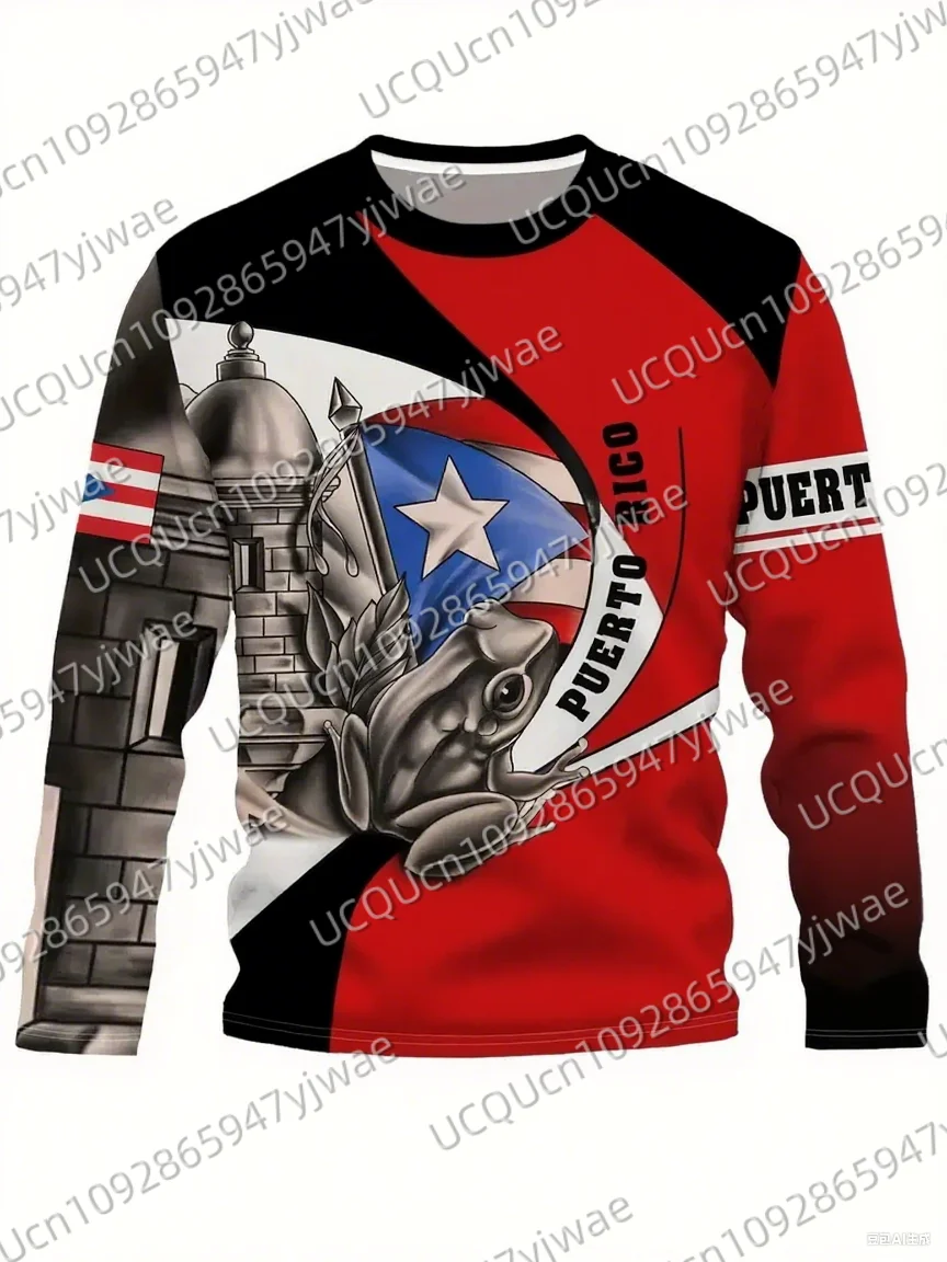 

Men's Puerto Rico Graphic Print Crew Neck Long Sleeve Casual Top Puerto Rico Flag Spring & Fall Women's T-shirt Tops