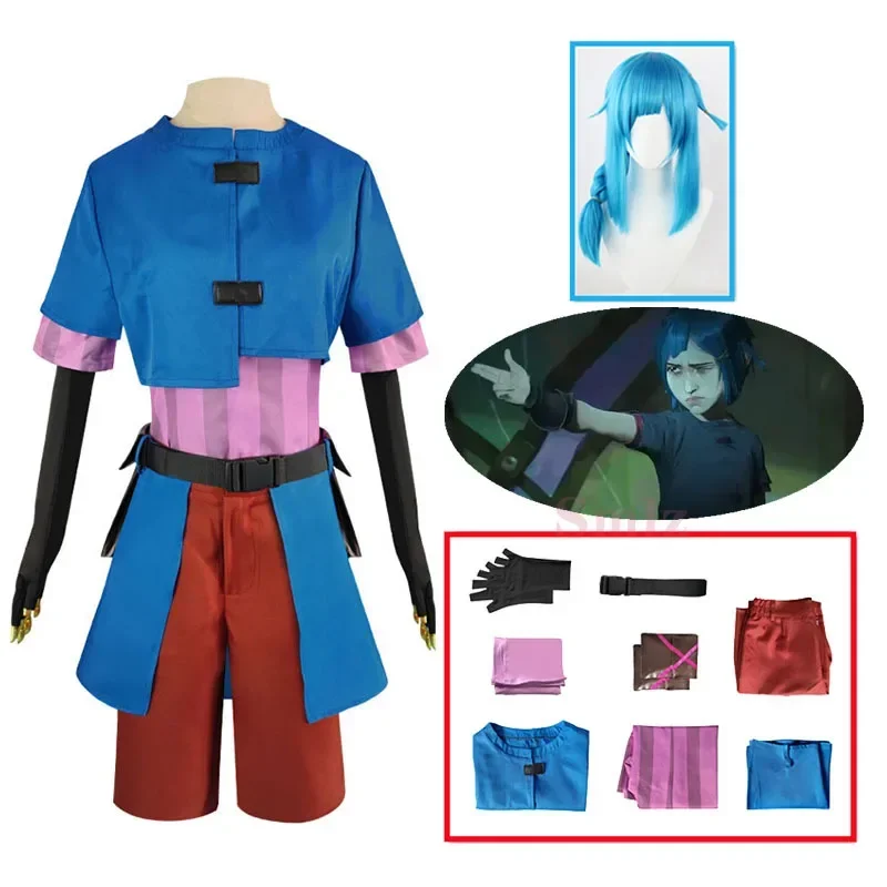 Parrucca per costume LOL Arcane Powder da donna per la festa di Halloween Jinx Junior Suit Cosplay MN8