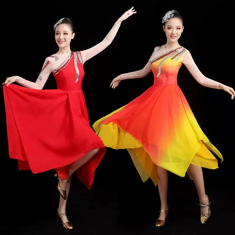 Nuevo vestido de baile moderno para mujer, para cantar y bailar, a la moda, para fiesta de escenario, actuación en grupo, baile cuadrado