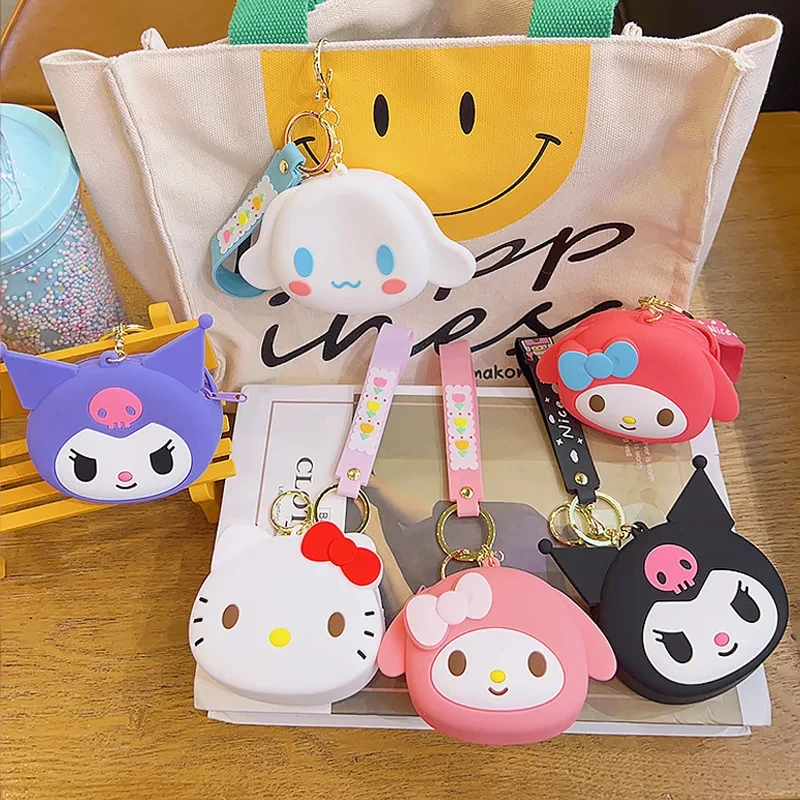 Criativo Kawaii Sanrio Coin Saco De Armazenamento, Bolsa De Silicone, Mochila Escolar Decoração Presente, Hello Kitty Kuromi, Miniso