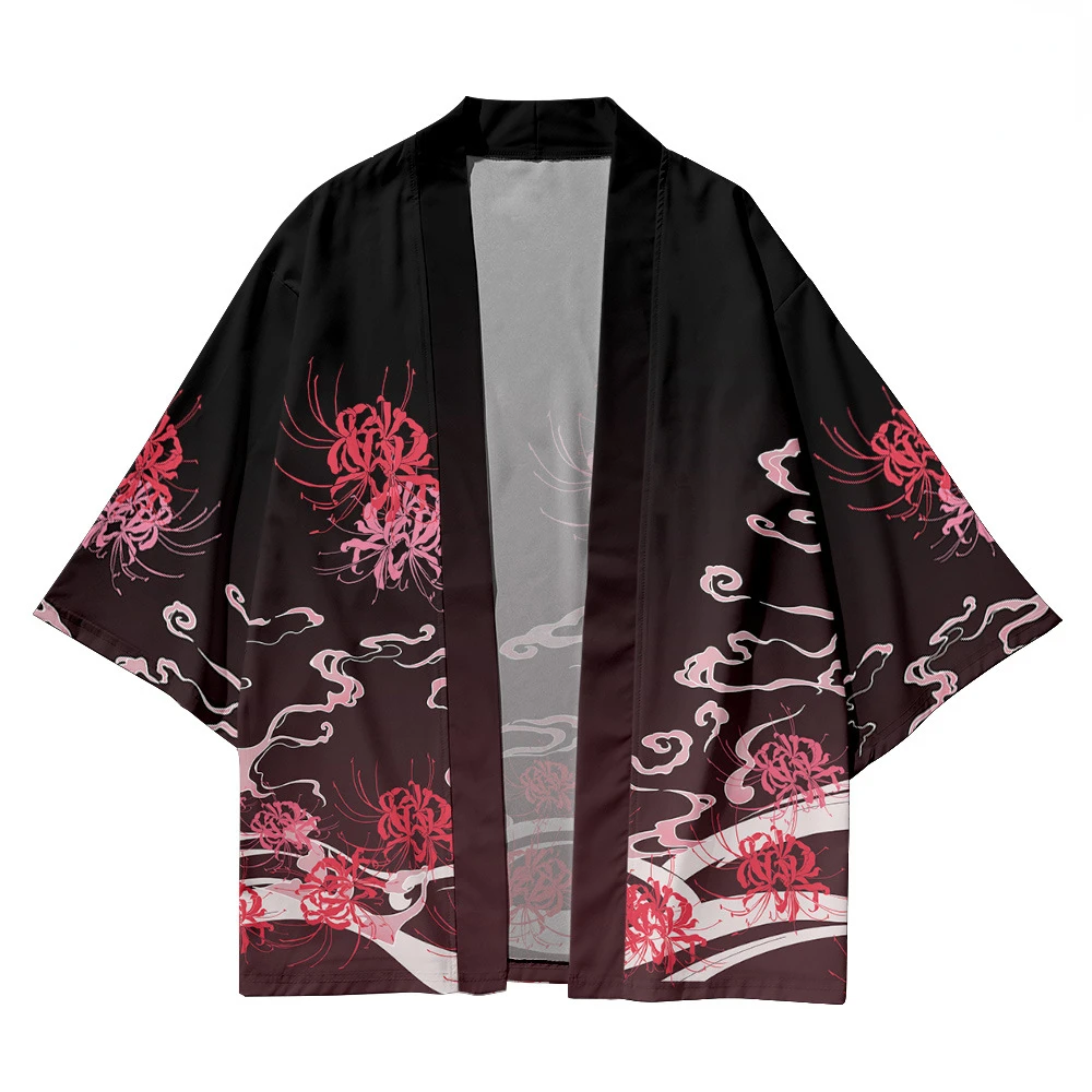 Casual Loose Black Skeleton Print Cardigan Kimono Summer Beach Women Men Haori Yukata Streetwear Traditional Samurai Clothes