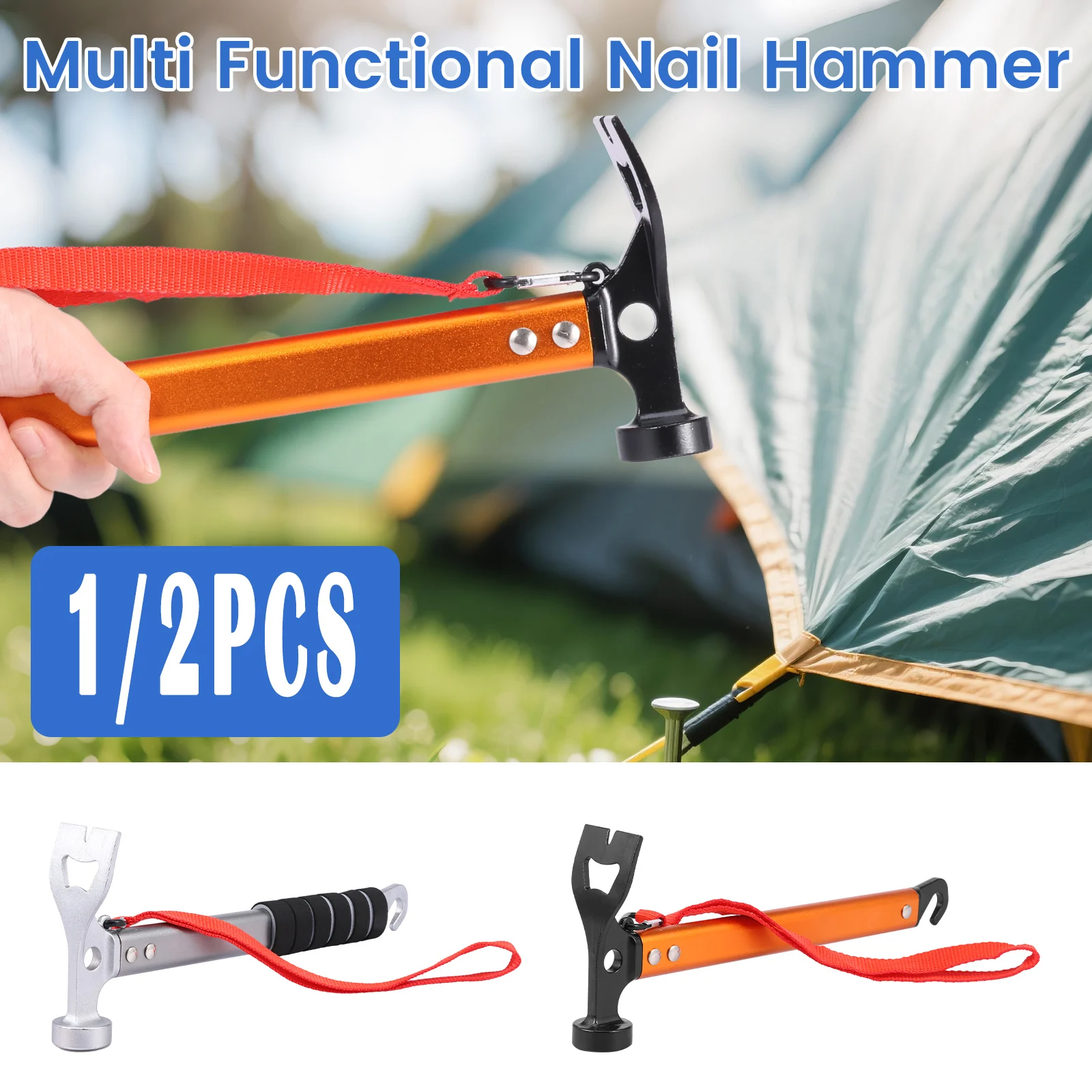 

1/2 шт. молоток для палатки, многофункциональный литой стальной молоток для палатки, алюминиевый молоток для кемпинга с крючком, легкий вес для активного отдыха