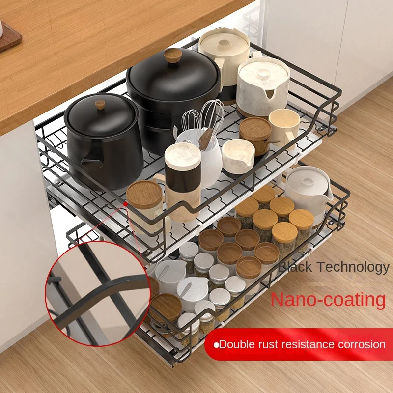 Damping Stainless Steel Cabinet Slide Rail Adjustable German Drawer Dish Rack, Stainless Steel Water Bowl Basket Rack