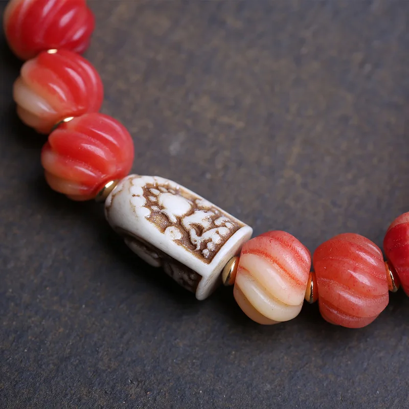 Natural Half-Blooded Bracelet Men, Single Strand, Turning Tides Buddhist Beads, Yak Bone And Bodhi Root Acc