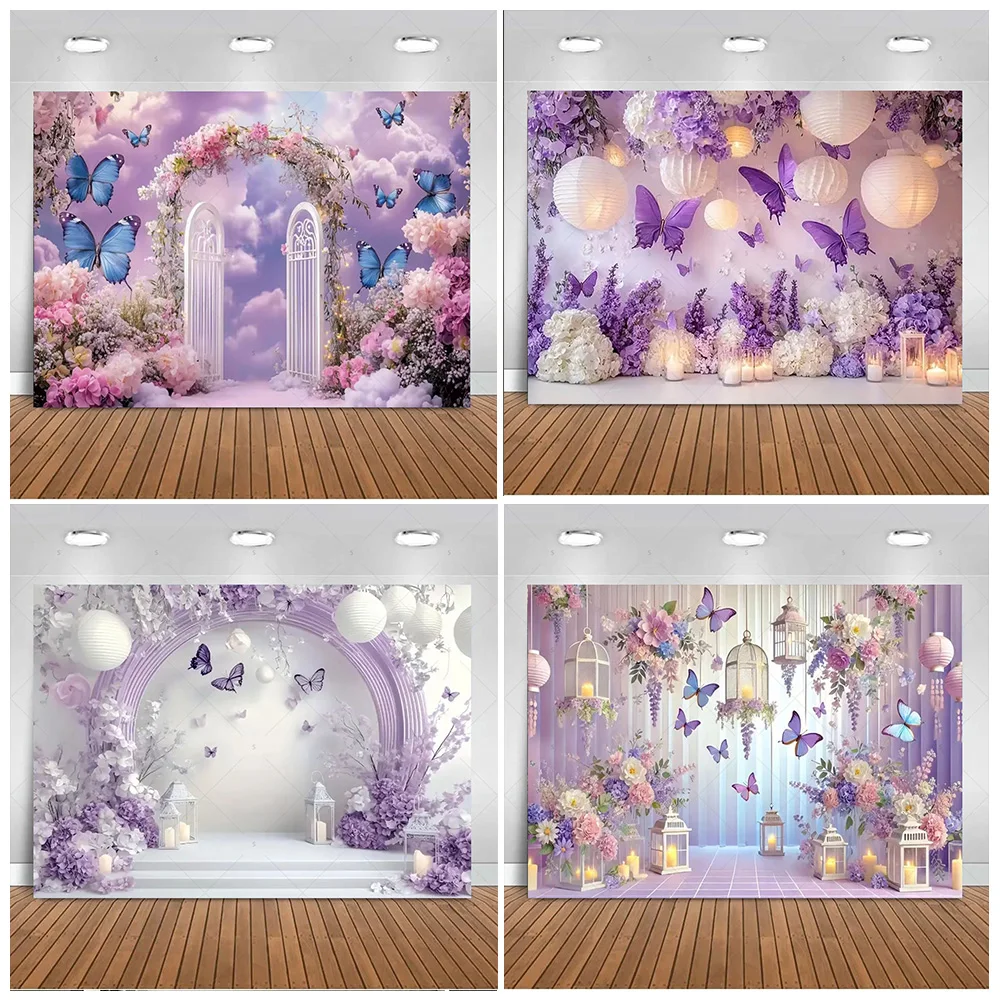 

Dreamy Purple Butterfly Backdrop Supplies Girl Birthday Party Decorations Pretty Engagement Wedding Background Photography Prop