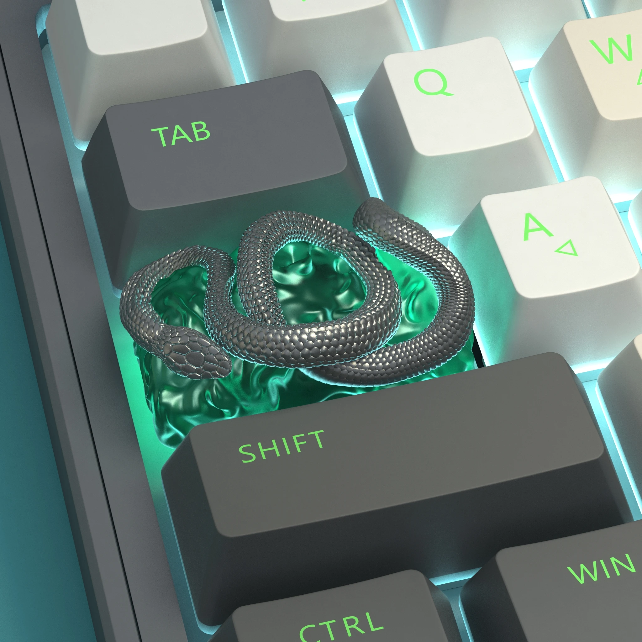 Motyw zielonego węża klawiatura mechaniczna żywica Keycap 1.75u Keycap DIY spersonalizowane światłoprzewodzące Keycap akcesoria do klawiatury — zdjęcie produktu 3