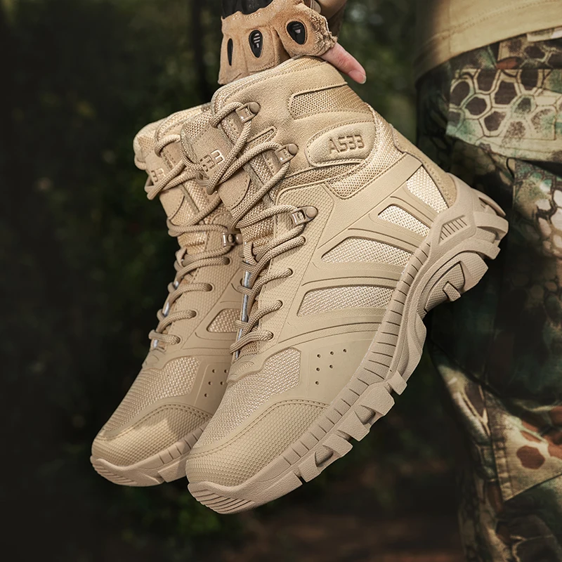

Men Tactical Boots Desert Military Safety Ankle Climbing Hiking Shoes High Quality Army Boots Unisex Size Plus Brand Waterproof