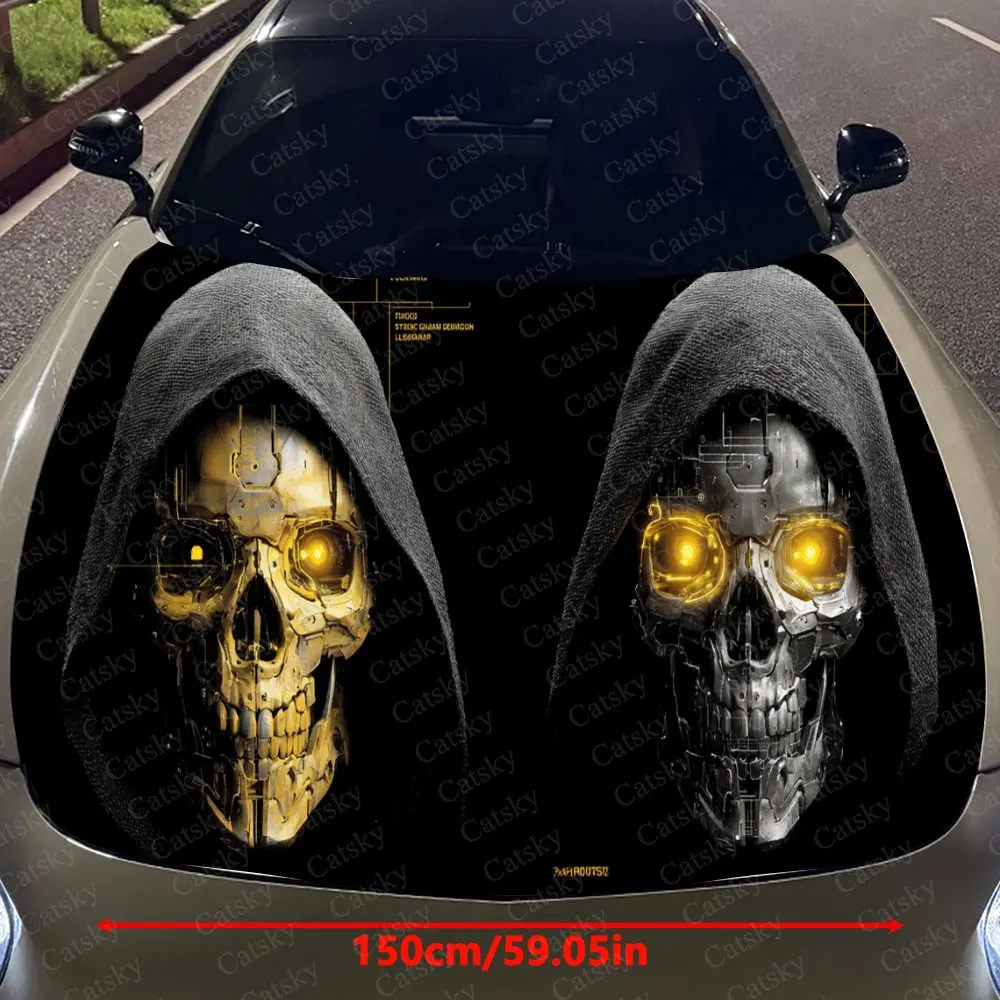 Dual Cyber Reaper Pattern Car Hood Wrap Color Vinyl Sticker Truck Graphic Bonnet Auto Accessories Decoration Protect Decal Gift