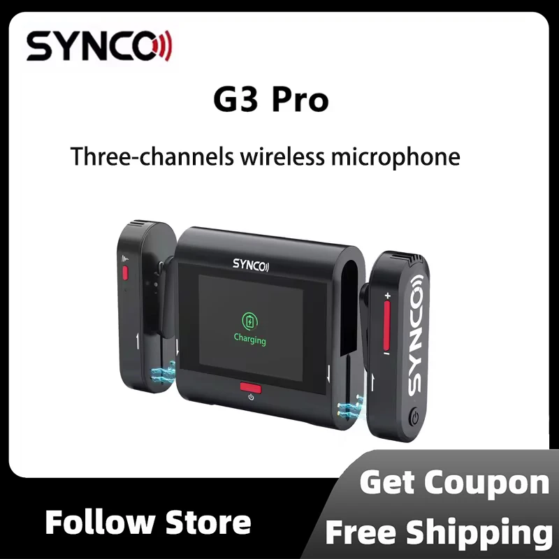 SYNCO G3 Pro Wireless Microphone 250m Range Three Channels Noise Reduction Touchscreen for Phone Camera Live Streaming