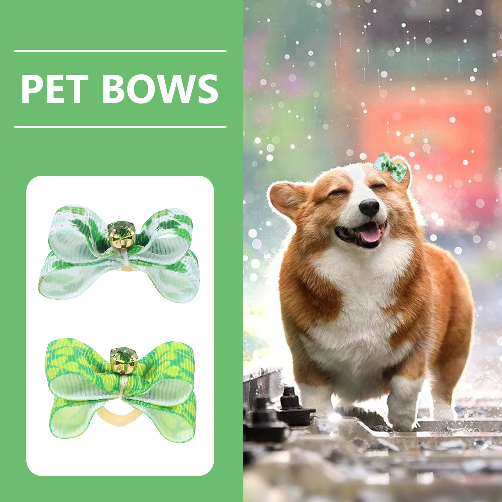 

10Pcs St Patrick's Day Pet Rubber Bands Irish Bows Elastic Hair Ties Puppy Hairbands Dog Hair Accessories for Small Dogs