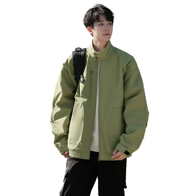 

Fashionable Men's Jacket Loose Solid Color Flip Collar Casual Top - Windproof Waterproof and Durable Outerwear for Spring Autumn