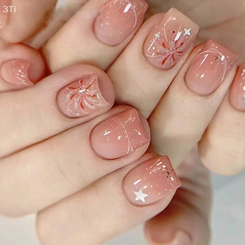 30 шт., румяна, фейерверк в накладных ногтях с клеем, съемные звезды, накладные ногти, короткие квадратные накладные ногти, накладные ногти, типсы для ногтей