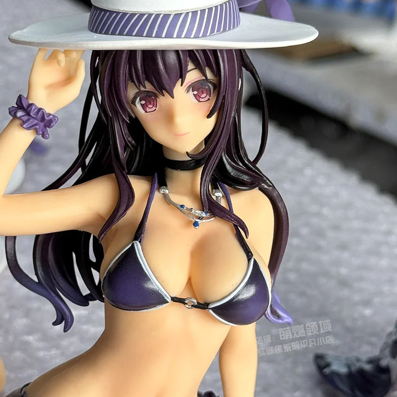 In Stock Long Dark Hair Decor Ornament White Wide Brim Hat Floral Bikini Car Dashboard Table Collection Gift
