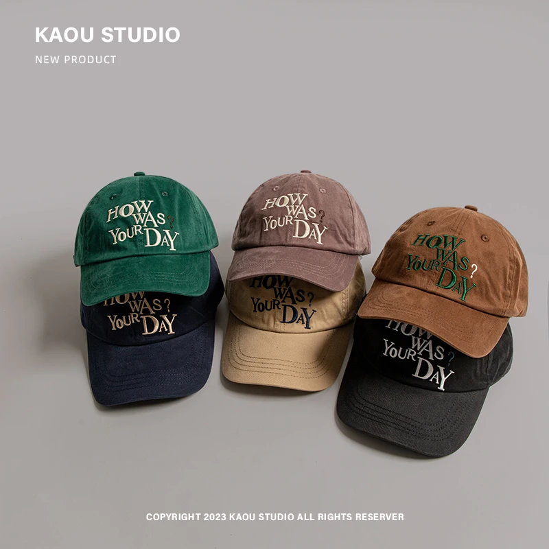 Women's Korean-Style Spring and Autumn Washed Peaked Cap All-Matching Embroidered Matching Baseball Cap