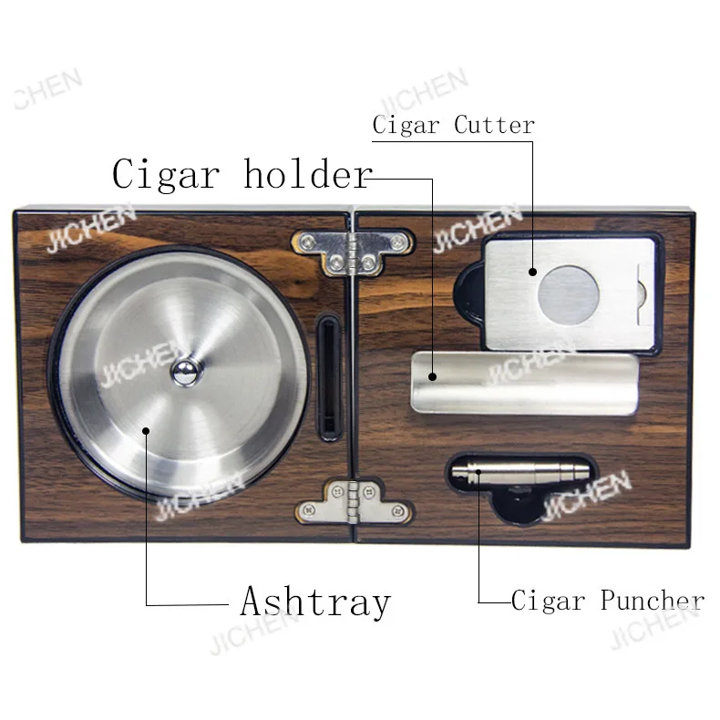 

nNeu Folding Home Cigar Ash Cylinder Set Wood Grain Piano Paint Stainless Steel Liner