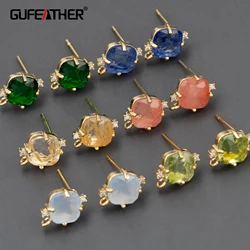 GUFEATHER MA47, Jewelry Accessories, Nickel Free, 18k Gold Plated, Copper, Zircons, Charms, Jewelry Making, Studs Earring, 10pcs