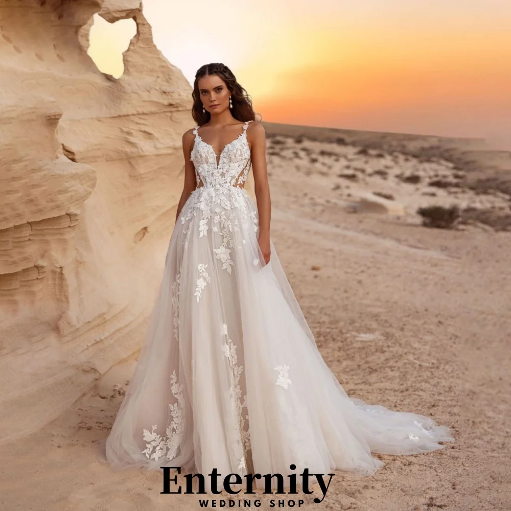 ชุดแต่งงานลูกไม้ปักลายแบบสั่งทำพิเศษ คอวี สายเดี่ยว สำหรับผู้หญิง ชุดเจ้าสาวเปิดหลังสุดหรูหรา ชุดแต่งงาน