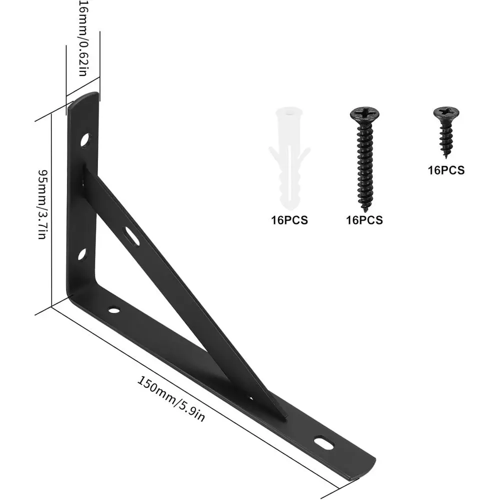 L-Shaped Metal Wall Brackets for Heavy Duty Shelves - 8-Pack, 3.7 x 6
