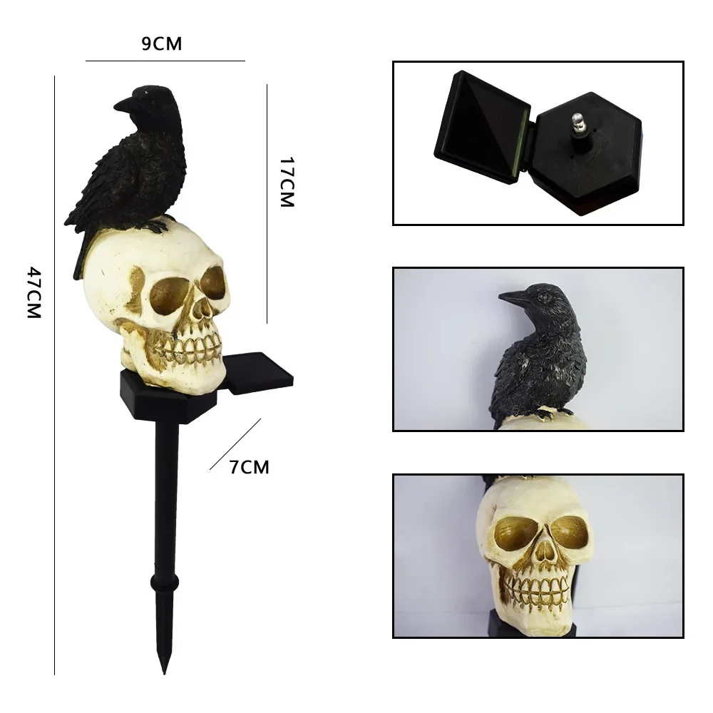 Halloween Outdoor Solar Light Crow Skeleton Ghost Horror Decor for Courtyard Home Holiday Party Garden Haunted House Decoration