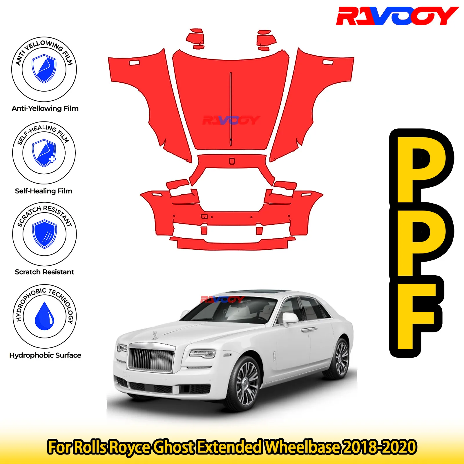 

Для Rolls Royce Ghost расширенная колесная база 2018-2020 глянцевая матовая черная предварительно вырезанная передняя пленка PPF комплект защитная пленка для краски
