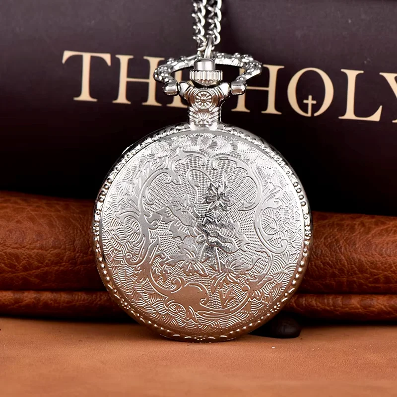 Retro motorcycle pocket watch large classic Earth motorcycle quartz pocket watch silver pocket watch hanging watch