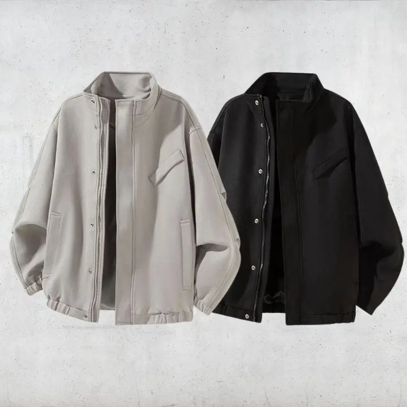 

3XL негабаритная японская ретро куртка с воротником-стойкой для мужчин и женщин модная повседневная свободная однотонная куртка на молнии уличная одежда для пар