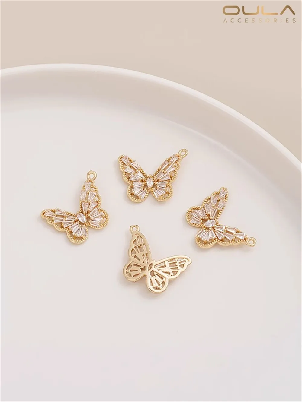 14K Gold-Color Plated Micro Inset Zircon Small Butterfly Dragonfly Bee Pendant Handmade Diy Bracelet Pendant Earring