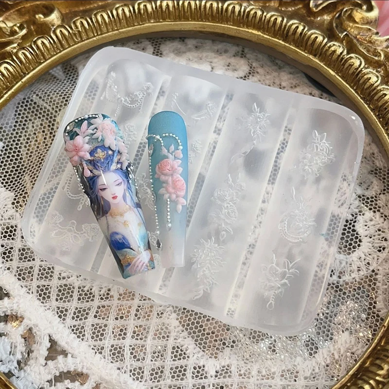 Doorzichtige siliconen nagelbloemkettingen Carving Bow Mold Nageldecoraties Nagels DIY Design Stereoscopische stempelplaat Manicure Gereedschap