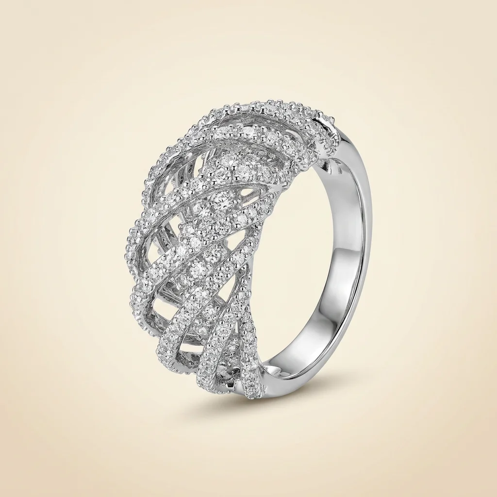 YLMyself Braided CZ Ring Woven Wide Band Pave Openwork Silver Color Statement Cocktail Wedding Jewelry Women