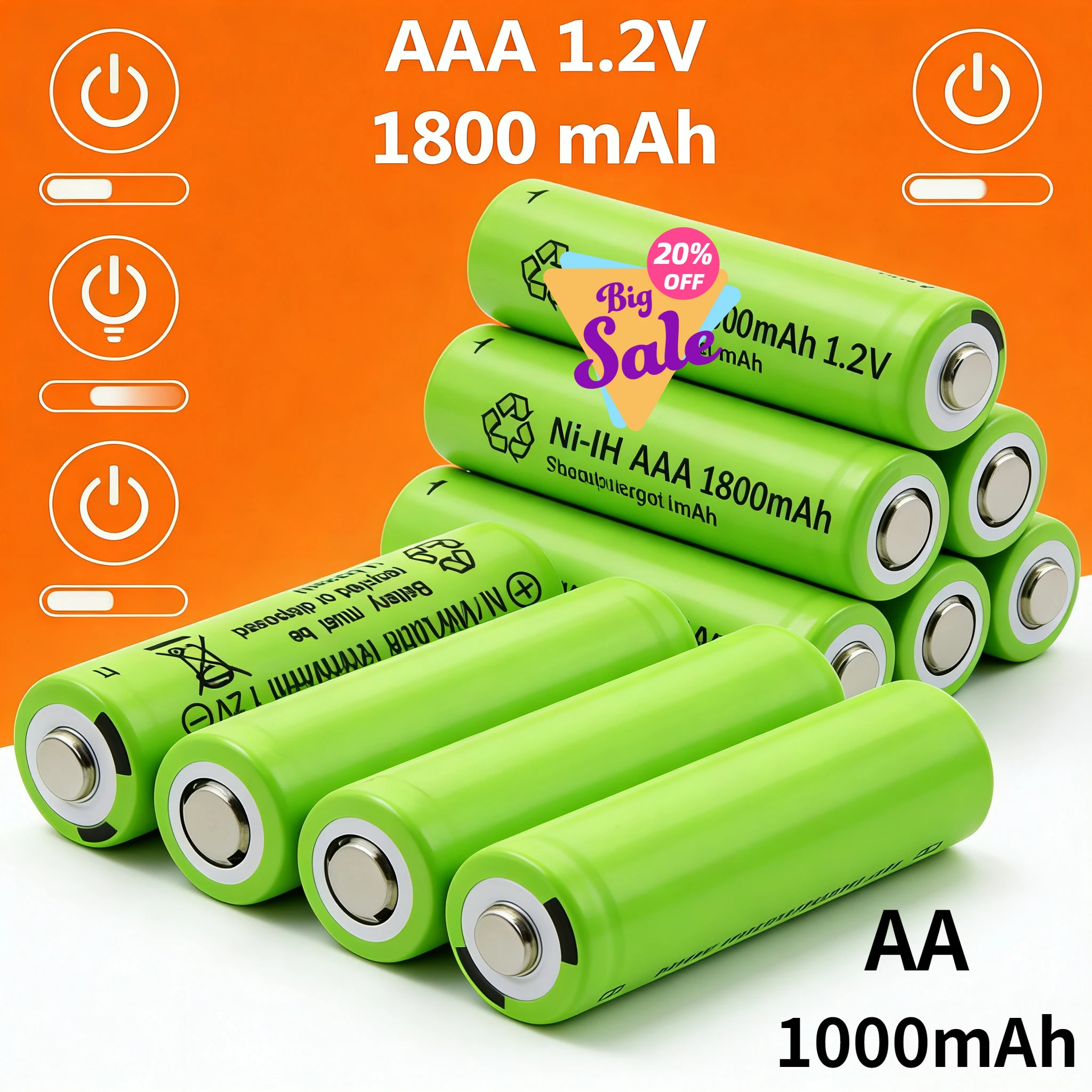 AA 1000mAh AAA 1800mAh Wysokiej jakości oryginalna bateria niklowo-wodorkowa Akumulator AAA 1.2V — zdjęcie produktu 7
