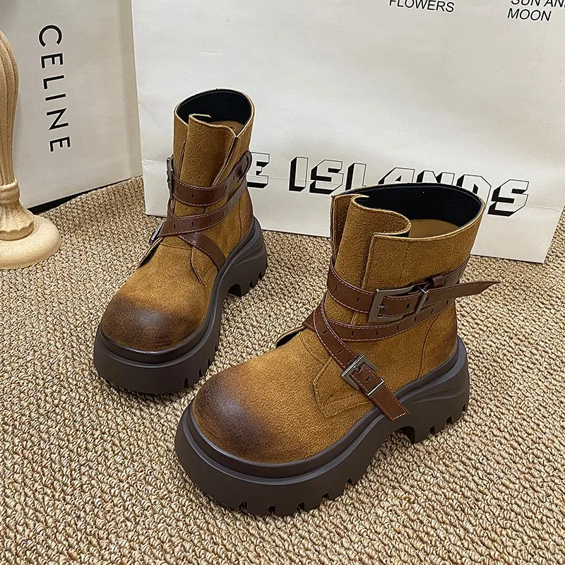 

Women Platform Ankle Chelsea Boots Casual Women Shoes Autumn 2025 New Designer Buckle Brand Trendy Snow Botas Motorcycle Shoes