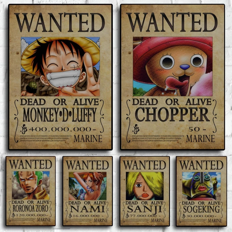 One Piece Sanji Wanted Anime Poster, Décoration de salon, Customisation, Décor de chambre d\'enfant, Cadeaux chauds