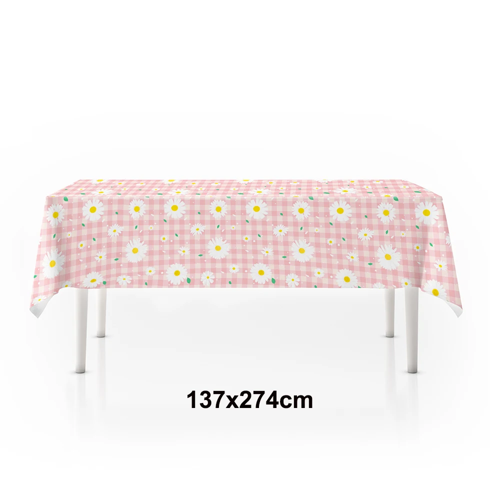 Daisy Tablecloth Daisy Flower Birthday Party Decorations Girls Disposable Plastic Table Cover Baby Shower Wedding Party Supplies