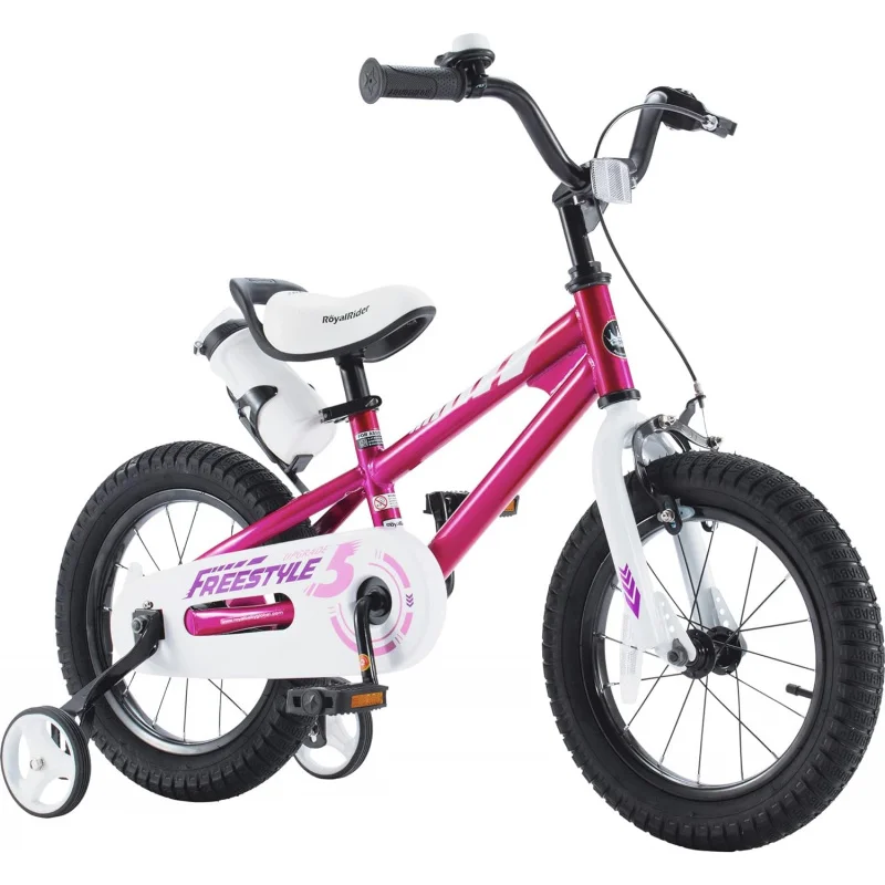 

AQRoyalBaby Freestyle 14" Children Kids Bicycle w/Handbrake,Coasterbrake,Training Wheels, Water Bottle,for and Ages 3 to 4,Fu