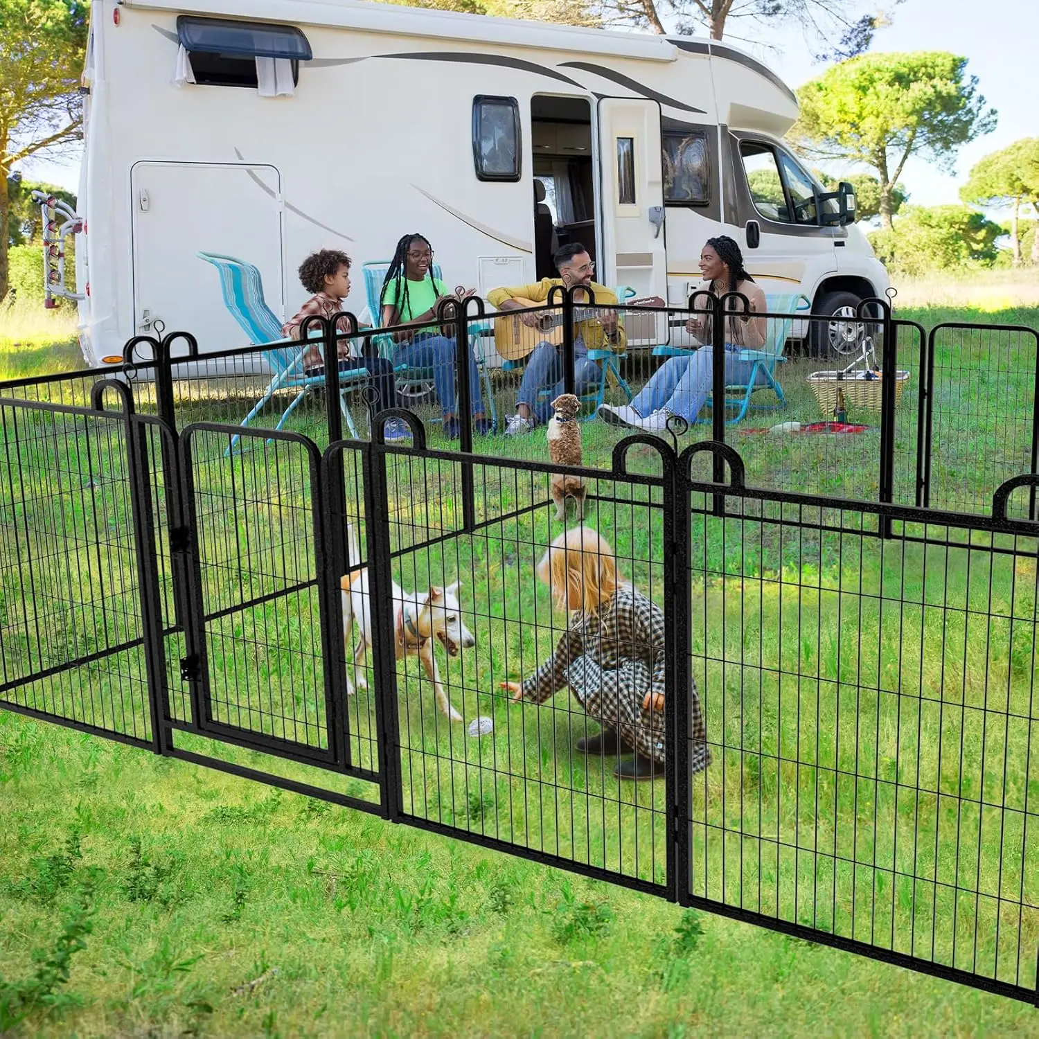 

Dog Playpen Outdoor Extra Wide Dog Fence Anti-Rust with Doors Portable for RV Camping Yard,