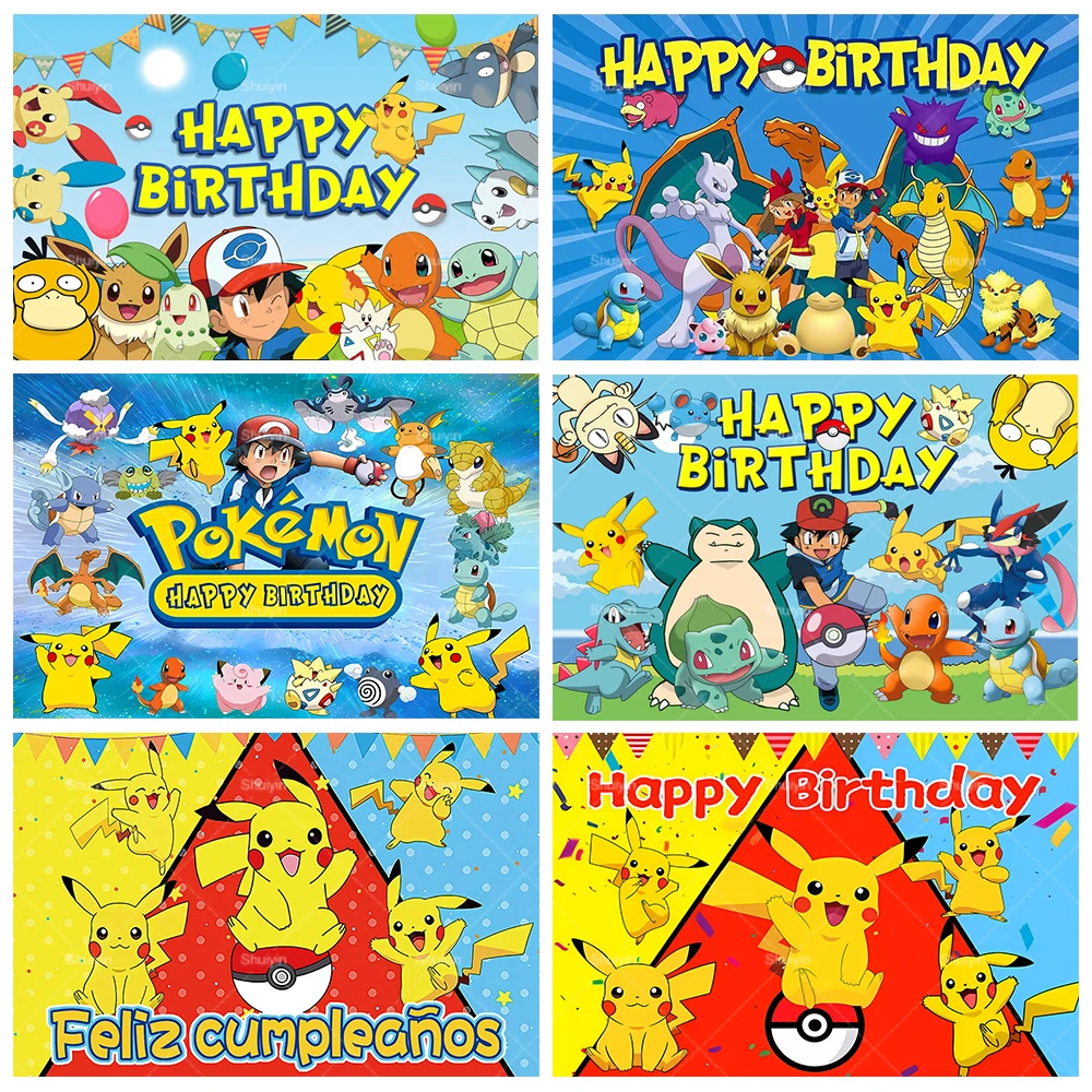 Toile de fond d'anniversaire Pokémon pour enfants, bannière décorative Pikachu pour fête d'anniversaire des garçons, cadeaux, accessoires de photomaton pour baby shower
