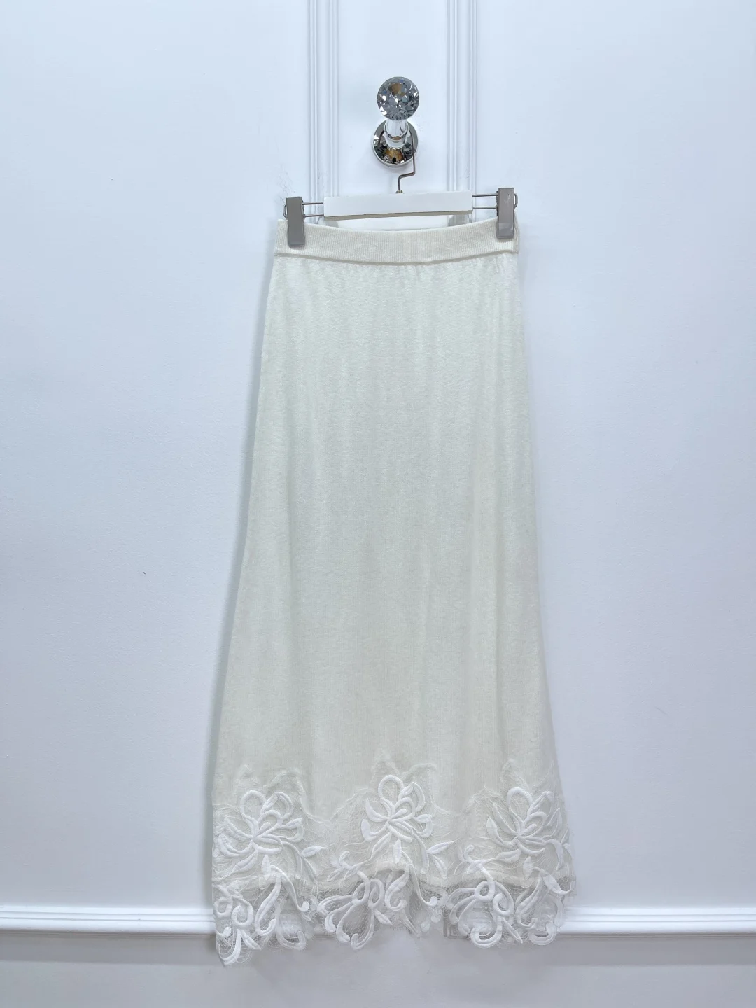 Costume tricoté en laine de cachemire pour femmes, châle Patchwork brodé en dentelle + jupe longue trapèze à taille élastique, ensemble élégant 2 pièces