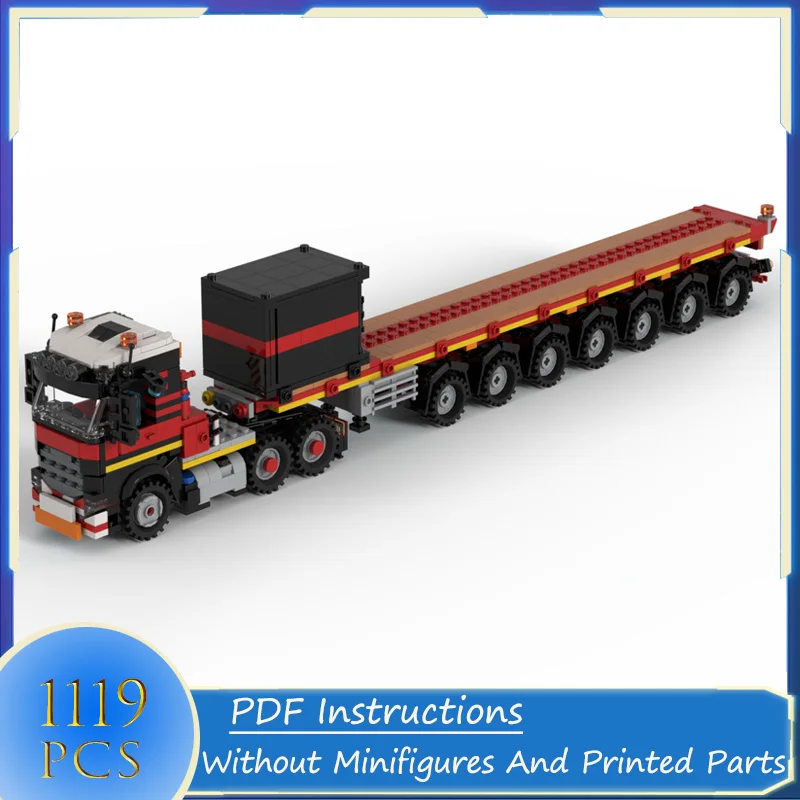 

City Transportation 6x4 Semi Tractor with 7-Axle Ballast Trailer Model MOC Building Blocks Urban Freight Vehicle Bricks Toy Gift